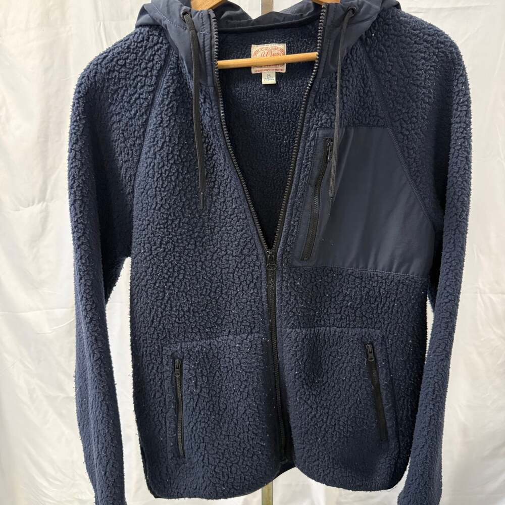 J.Crew Men's Navy Blue Sherpa Fleece Full-Zip Hooded Jacket